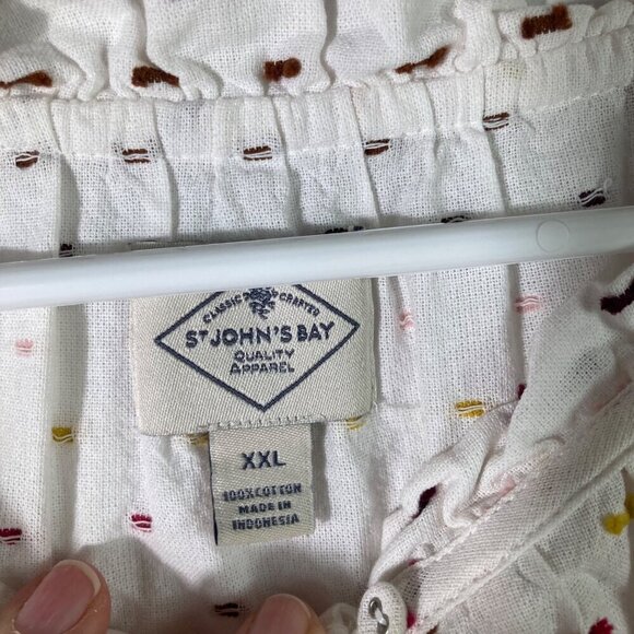 Womens St John's Bay White Sprinkles Cotton Long Sleeve Peasant Top 2xL - Picture 6 of 7
